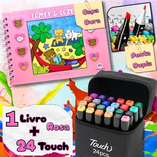 Kit Livro De Colorir Capa Dura 50 Folhas Grossas E Acetato + 24 Canetinhas Touch Ponta Dupla - Ideal Relaxamento Estimula Criatividade Infantil Tira Estresse Presente Crianças Deixarem As Telas Kit Livro De Colorir Capa Dura 50 Folhas Grossas E Acetato + 24 Canetinhas Touch Ponta Dupla - Ideal Relaxamento Estimula Criatividade Infantil Tira Estresse Presente Crianças Deixarem As Telas