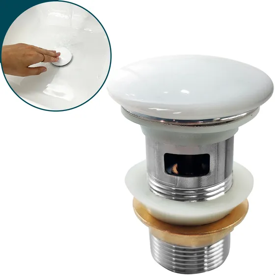 Válvula Click 1 1/4 Cerâmica Branca Ralo Pia Com Ladrão Inox