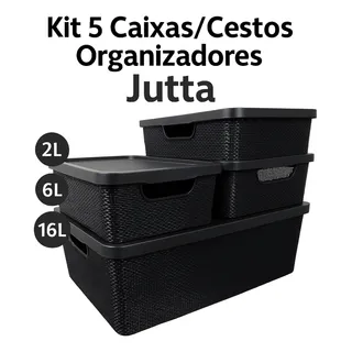 Kit 5 Caixas Organizadoras PlĂĄstico Com Tampa 2l 6l 16l Kit 5 Caixas Organizadoras PlĂĄstico Com Tampa 2l 6l 16l