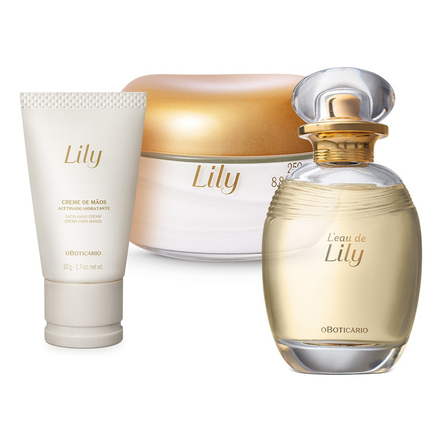 Kit Lily: Deo Colônia 75ml + Creme Acetinado Desodorante Corporal 250g + Creme Para Mãos 5... Kit Lily: Deo Colônia 75ml + Creme Acetinado Desodorante Corporal 250g + Creme Para Mãos 5...