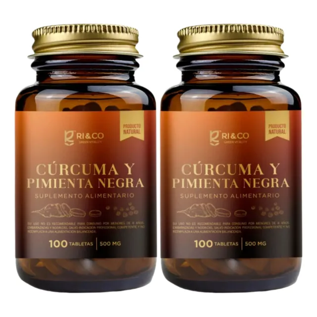2 Cúrcuma Y Pimienta 100 Tabletas 500mg Ri&co Vidrio