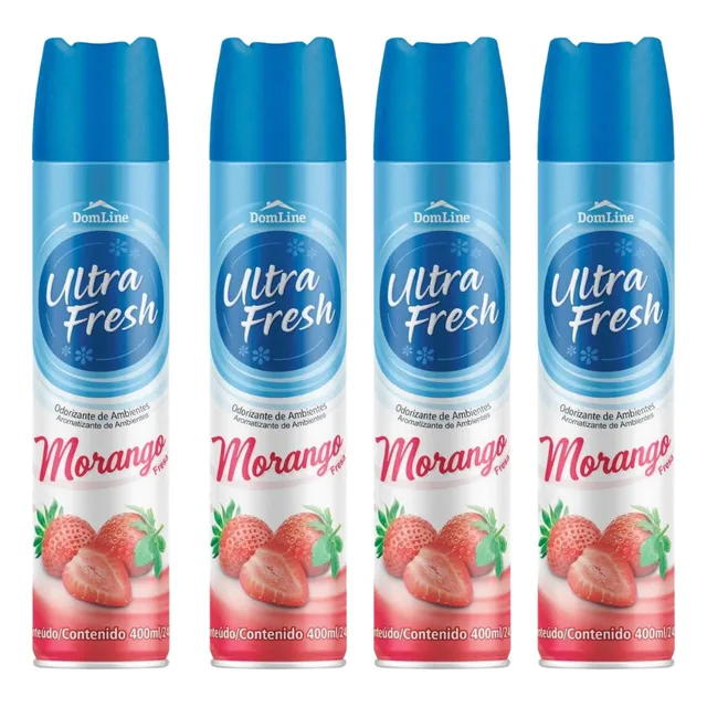 4 Un Odorizador Ambiente Ultra Fresh 400ml Morango Bom Ar