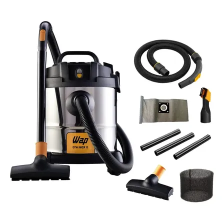 Aspirador De Pó E Água Wap Gtw Inox 12 1400w Com Bocal De Sopro Aço Inoxidável/preto/amarelo 127v