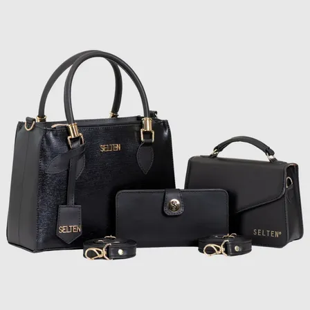 Bolsa Feminina Transversal E Bolsa pequena com Carteira feminina Preta kit completo