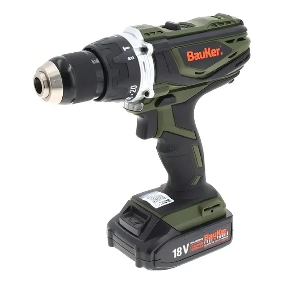 Taladro percutor atornillador inalámbrico de 13mm Bauker CD180JN-2P 18V + accesorios