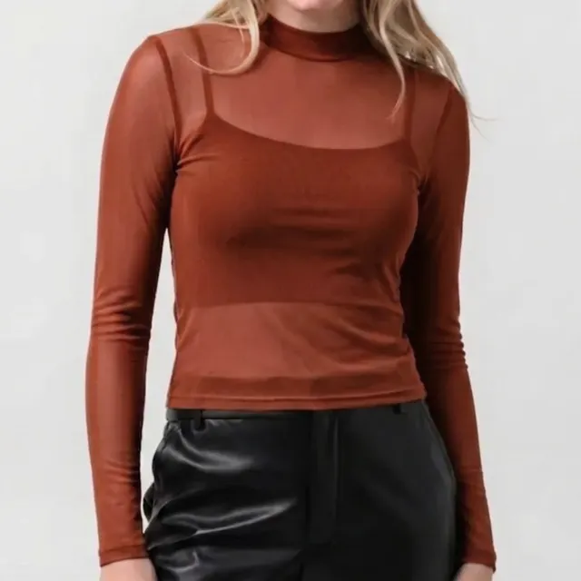 Blusa Feminina Manga Longa Tule Transparente Festa Balada