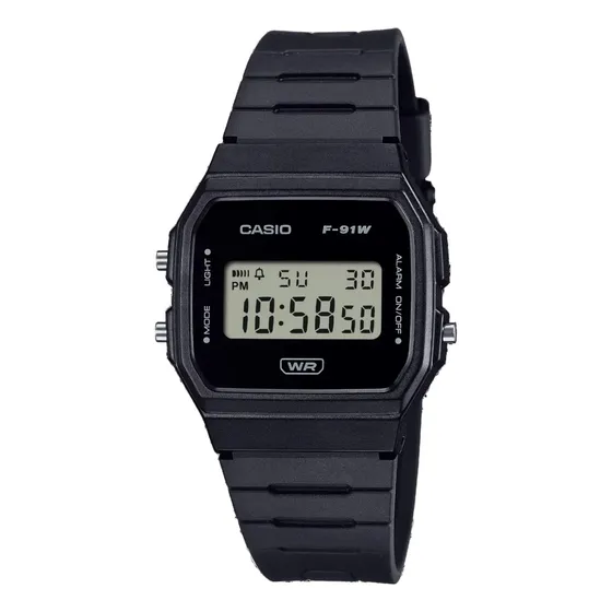 Correa de reloj Casio Pop F-91WB-1adf con bisel negro, fondo digital