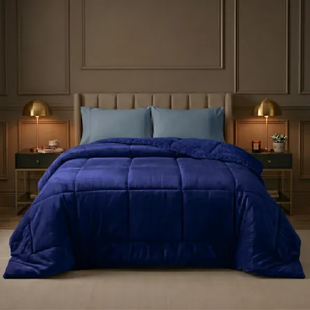 Coberdrom Sherpa Dupla Face Plush 600 Fios Inverno Quentinho Azul