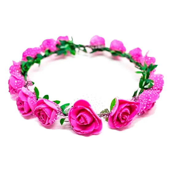 Tiara Coroa De Flores Enfeite De Cabelo Noiva Cor Rosa-chiclete