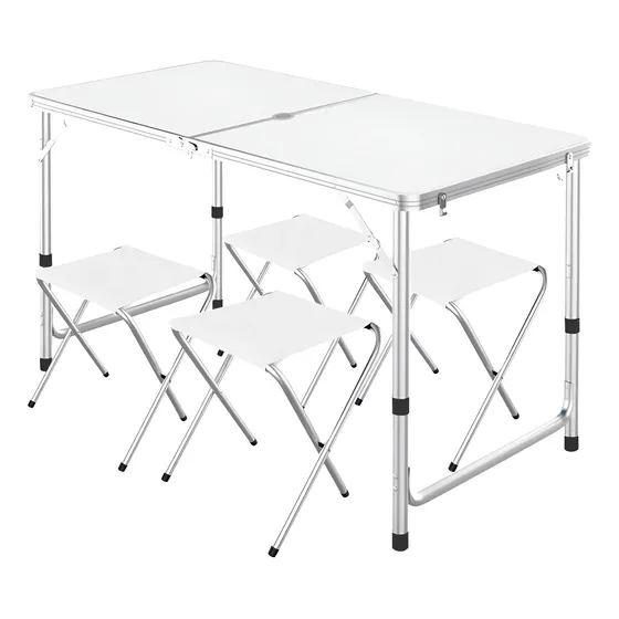 Mesa Plegable Picnic Jardin + 4 Sillas Bancos Kit De Camping Color Blanco MARCA MAGNUX