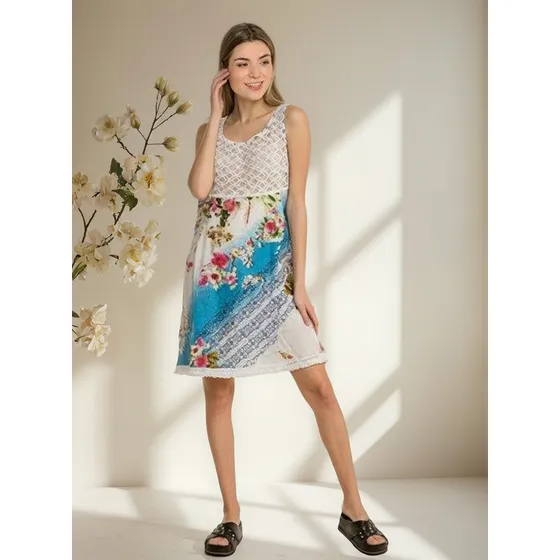 Vestido Algodón Con Encaje Amplio Importado Hindu