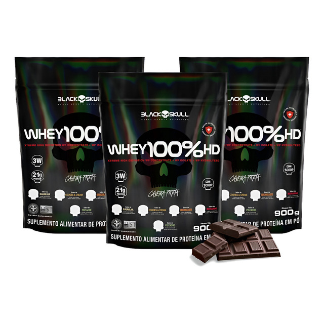 Kit 3 Whey Hd Isolado Concentrado Hidrolisado Black Skull Sabor Chocolate