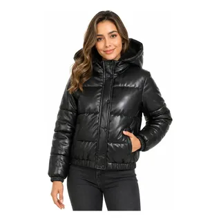 Jaqueta Bobojaco Feminina Puffer Impermeavel Capuz Removível Preto G Liso