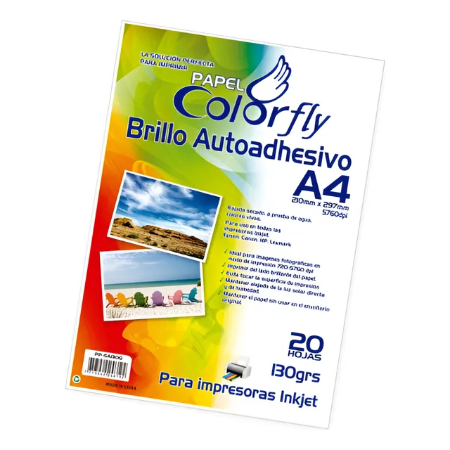 Papel Fotográfico Autoadhesivo X20 A4 Imprimible Colorfly