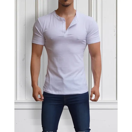 Playeras Henley John Leopard Manga Corta Ajuste Slim Fit