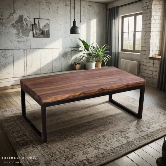 Mesa Centro Madera Metal Industrial Personalizada