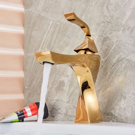 Grifo Baño Lavabo Un Solo Mango Mezclador Lavado Dorado 1