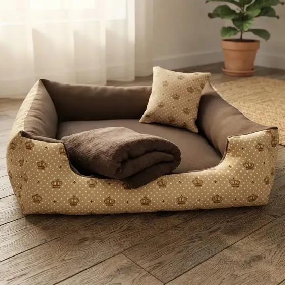 Cama Pet G Cachorro Médio Porte Até 18 Kg Kti Cama E Manta Cor Marrom Coroa