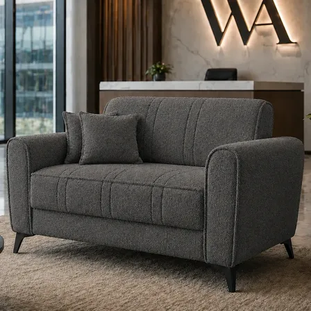 Namoradeira 2 Lugares Bouclê Luxo Confortavel Wa Estofados Cinza-escuro Bloucle