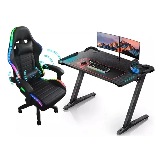 Mesa Gaming Escritorio Gamer Led Rgb Fribra De Carbono 