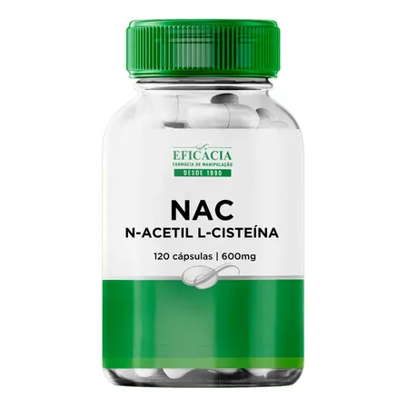 Nac N-acetil L-cisteína 600mg 120 Cápsulas - Fórmula Pura Sabor Sem Sabor