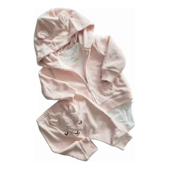 Conjunto De Toalla Carters Bebe Rosa Campera Body Pantalon