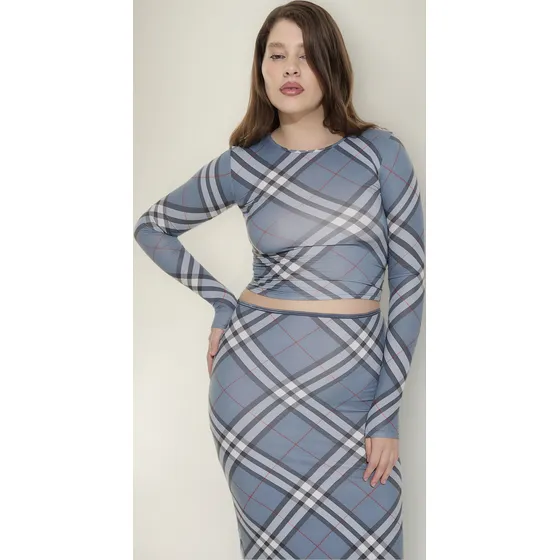 Remera Top Manga Larga Estampado Escoses Mujer Marca Bonanza