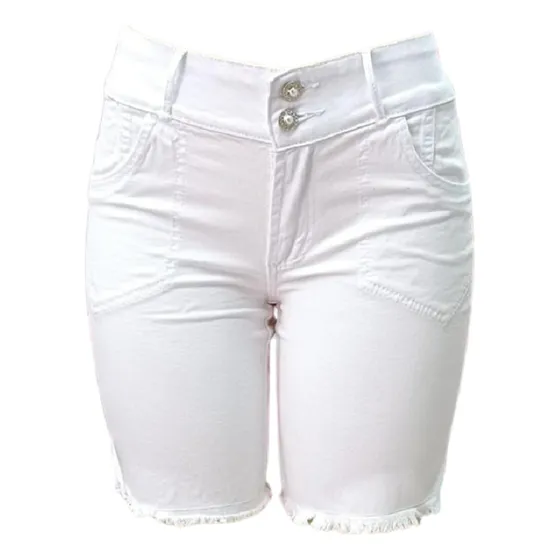 Bermuda 1/2 Coxa Branca  Elastano Eruption Jeans Plus Size