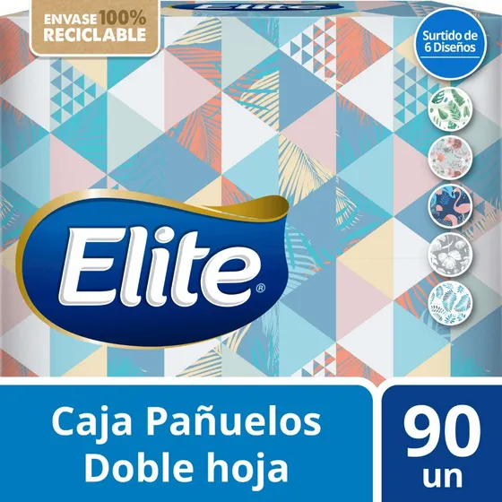 Elite Pañuelos Facial Doble Hoja Rectangular Diseño 90 Unidades