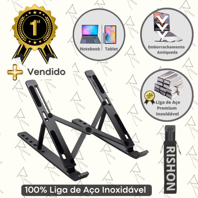 Suporte Note Apoio Notebook Laptop Computador Mesa Universal Rishon Cor Preto Suporte Note Apoio Notebook Laptop Computador Mesa Universal Rishon Cor Preto