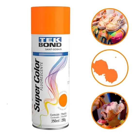 Tinta Fluorescente Laranja Tekbond 350ml Seca Rapido