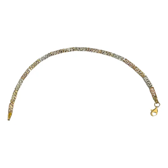 Pulsera Tres Oros 10k Con Tejido De Grecas Diamantadas  2.3