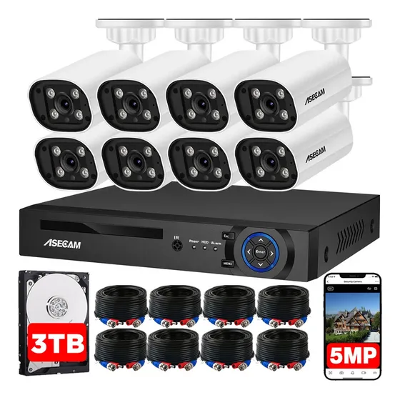 Kit Videovigilancia 8 Cámaras De Seguridad 5mp Audio Dvr 3tb