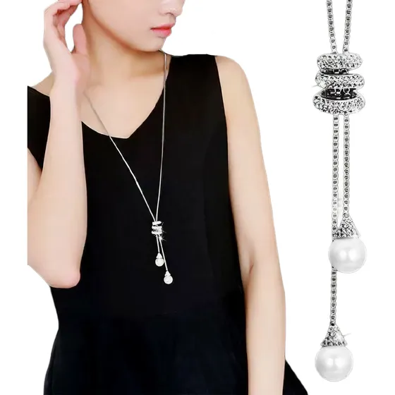 Colar Corrente Maxi Feminino Longo Pérola Strass Casamento