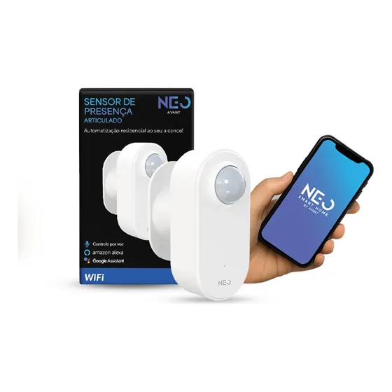 Sensor Presença Articulado 360 Inteligente Wi-Fi 2.4 GHz Bivolt Branco Cod: 291100034 Avant Neo