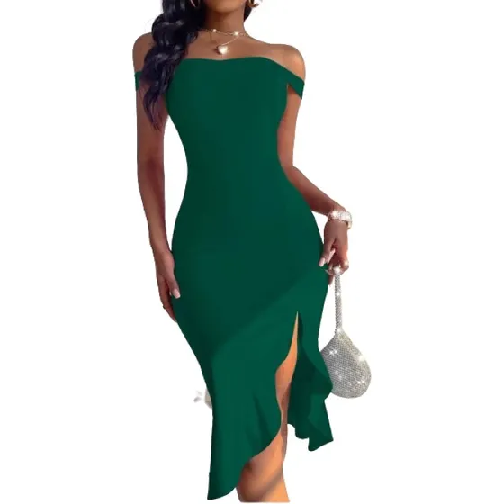 Shein Sxy Vestido Ajustado Bajo Fruncido De Muslo Con Abertu