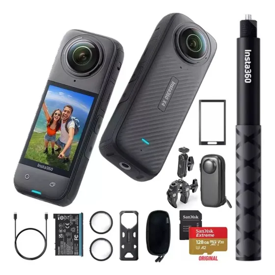 Câmera De Ação Insta360 X4 Kit + Suporte Motocicleta Guidão