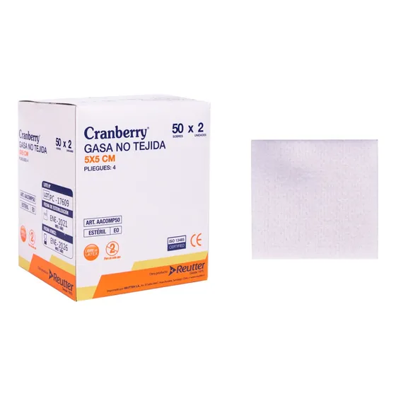 Gasa No Tejida Estéril Cranberry 5x5cm 50 Sobres X 2 Un