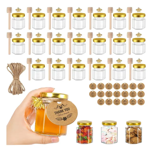 Frasco De Vidrio Mini Miel Hexagonal 45 Ml Con Tapa (20pcs)