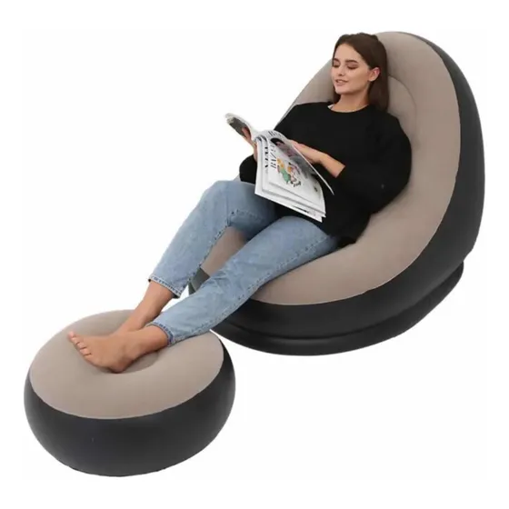Sofá Inflable Tumbona Silla Reposera Con Puff Reposa Pies 