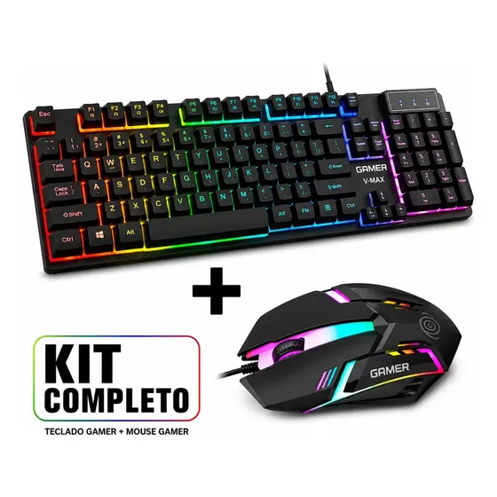 Kit Teclado E Mouse Gamer Led Rgb Para Notebook Computador Preto