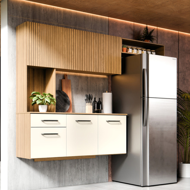 Armário De Cozinha Completo Com 6 Portas E 1 Gaveta Compacto Cor Ripado Off - Maxi Do Bras... Armário De Cozinha Completo Com 6 Portas E 1 Gaveta Compacto Cor Ripado Off - Maxi Do Bras...