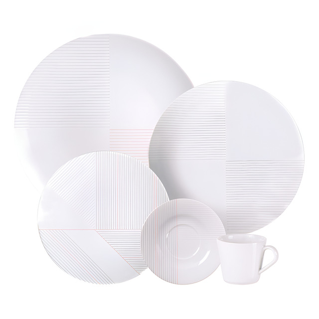 Aparelho De Jantar Grid Em Porcelana Decorada 20 Peças Tramontina 96589032