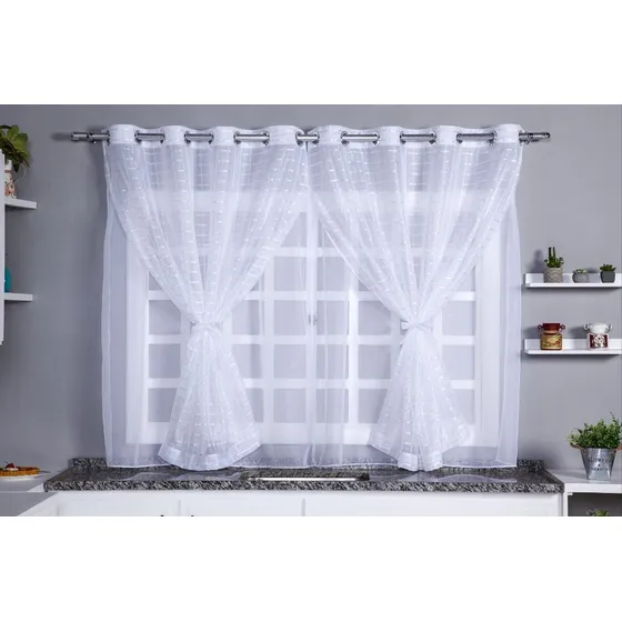 Cortina De Cozinha Branca De Voil Duplo + Laço Amarri