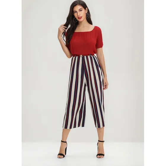 Conjunto Top Rojo Palazzo Rayas Shein
