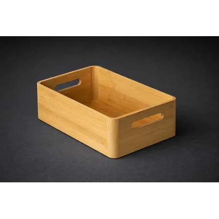 Caixa Organizadora De Bambu Natural Com Alça 33x22x12cm