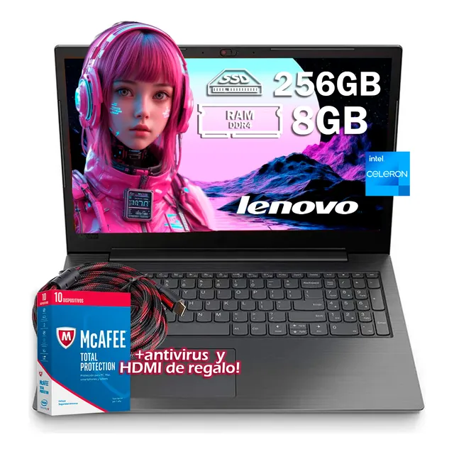 Laptop Lenovo V15 Intel Celeron 15.6 8gb Ram 256gb W10h +kit