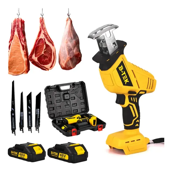 Serra Sabre Elétrica Abrir Boi Cortar Carne Ossos Portátil Sem Fio 2 Baterias 48v 110/220v Bivolt Profissional Forte Potente 1500w Versátil Kit Completo C/ Acessórios E Maleta Para Transporte