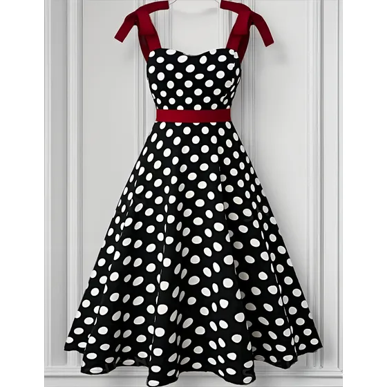 Vestido De Tirantes Rojos Y Lunares Blancos Plus Siize