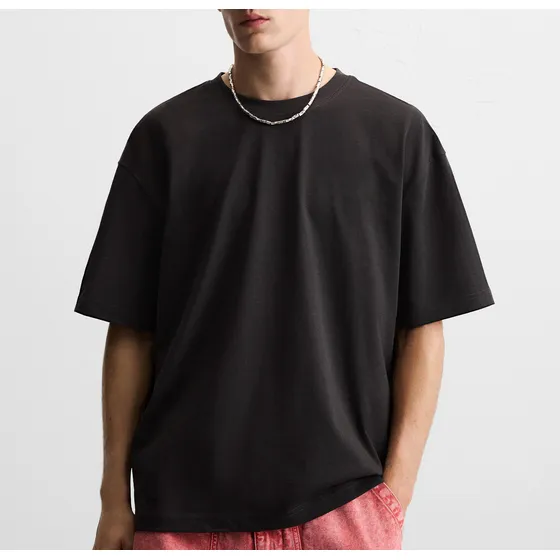 Camiseta Básica Oversize Hombre Premium Negra 220 Gr Bogota